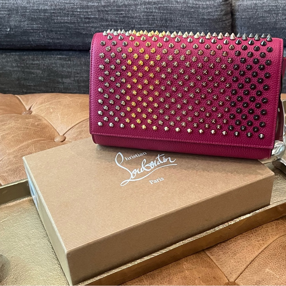 Christian Louboutin Fuchsia and Silver Studded Clutch